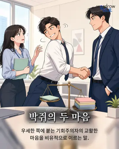 한국어 속담 “박쥐의 두 마음” 1컷 일러스트