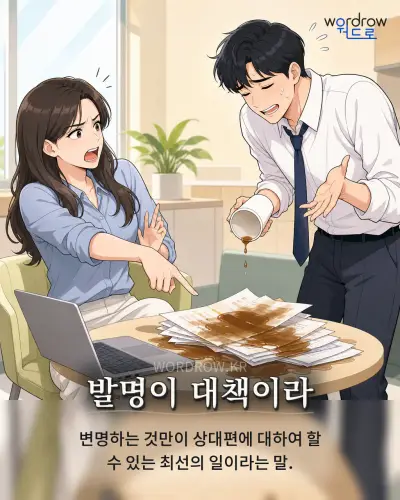 한국어 속담 “발명이 대책이라” 1컷 일러스트