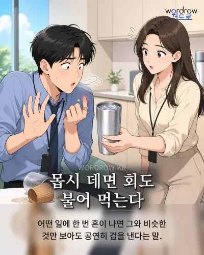 한국어 속담 “몹시 데면 회도 불어 먹는다” 1컷 일러스트