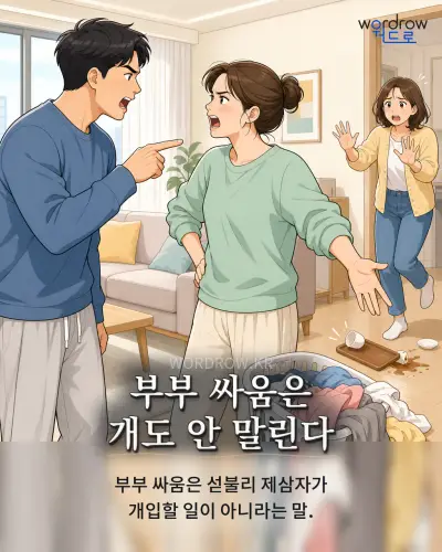 한국어 속담 “부부 싸움은 개도 안 말린다” 1컷 일러스트