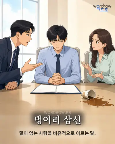 한국어 속담 “벙어리 삼신” 1컷 일러스트
