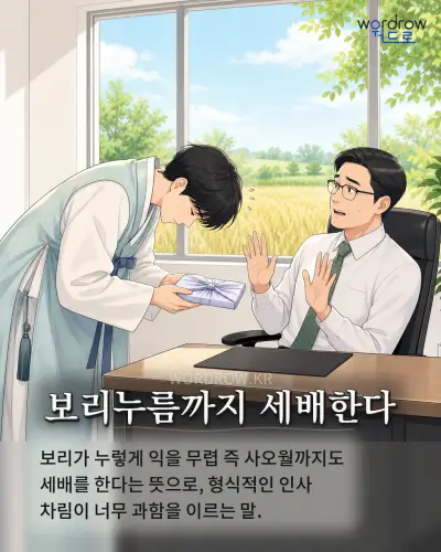 한국어 속담 “보리누름까지 세배한다” 1컷 일러스트