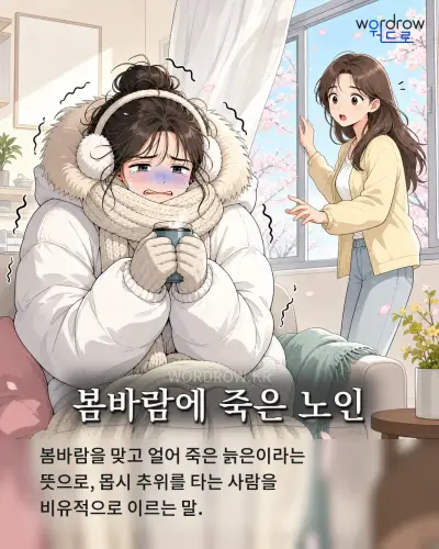 한국어 속담 “봄바람에 죽은 노인” 1컷 일러스트