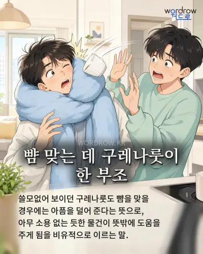 한국어 속담 “뺨 맞는 데 구레나룻이 한 부조” 1컷 일러스트