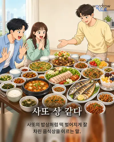 한국어 속담 “사또 상 같다” 1컷 일러스트