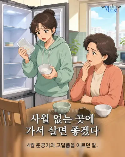 한국어 속담 “사월 없는 곳에 가서 살면 좋겠다” 1컷 일러스트