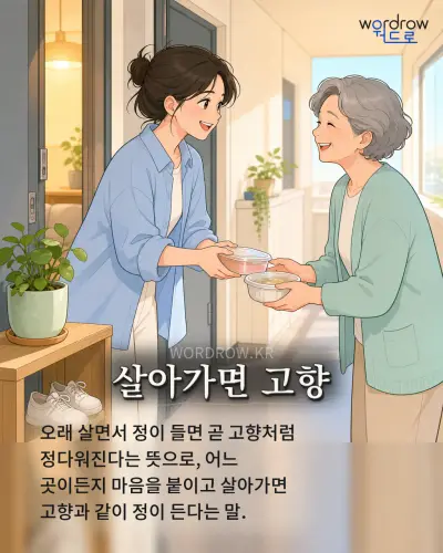 한국어 속담 “살아가면 고향” 1컷 일러스트