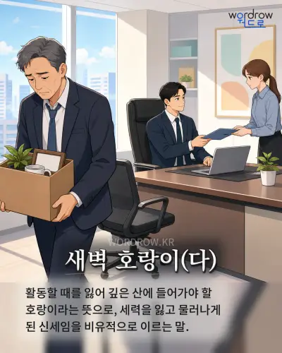 한국어 속담 “새벽 호랑이(다)” 1컷 일러스트