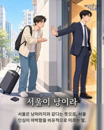 한국어 속담 “서울이 낭이라” 1컷 일러스트