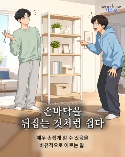 한국어 속담 “손바닥을 뒤집는 것처럼 쉽다” 1컷 일러스트