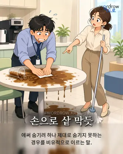 한국어 속담 “손으로 샅 막듯” 1컷 일러스트