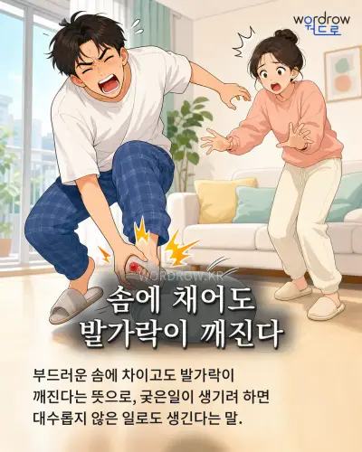 한국어 속담 “솜에 채어도 발가락이 깨진다” 1컷 일러스트
