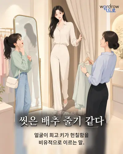 한국어 속담 “씻은 배추 줄기 같다” 1컷 일러스트