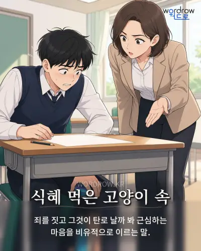 한국어 속담 “식혜 먹은 고양이 속” 1컷 일러스트