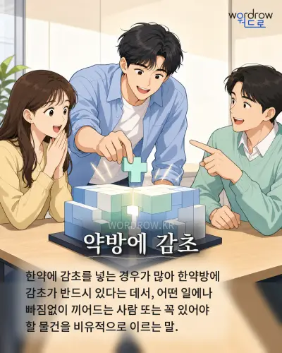 한국어 속담 “약방에 감초” 1컷 일러스트