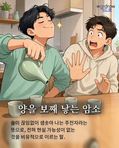 한국어 속담 “양을 보째 낳는 암소” 1컷 일러스트