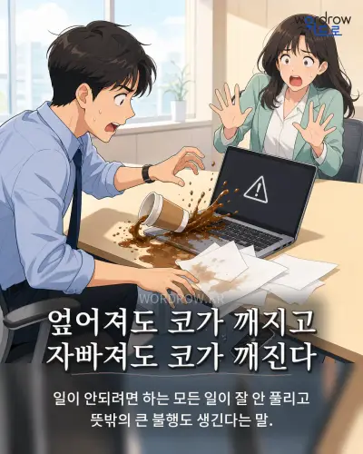 한국어 속담 “엎어져도 코가 깨지고 자빠져도 코가 깨진다” 1컷 일러스트