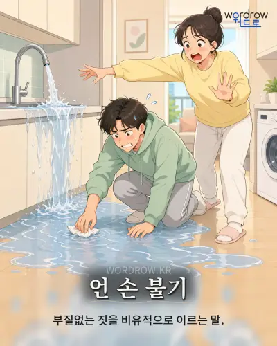 한국어 속담 “언 손 불기” 1컷 일러스트
