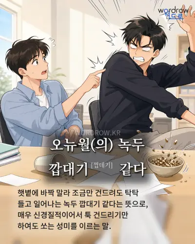 한국어 속담 “오뉴월 녹두 깝대기 같다” 1컷 일러스트