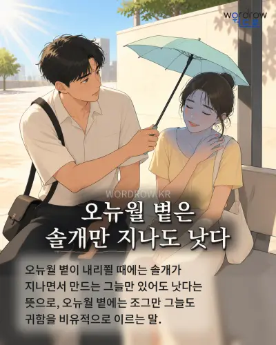 한국어 속담 “오뉴월 볕은 솔개만 지나도 낫다” 1컷 일러스트