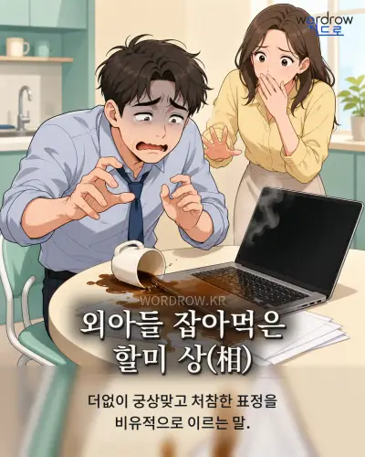 한국어 속담 “외아들 잡아먹은 할미 상” 1컷 일러스트