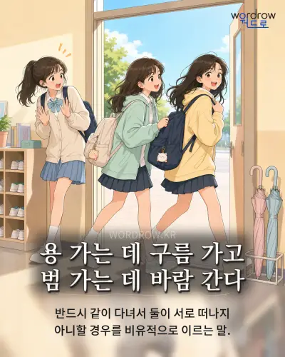 한국어 속담 “용 가는 데 구름 가고 범 가는 데 바람 간다” 1컷 일러스트