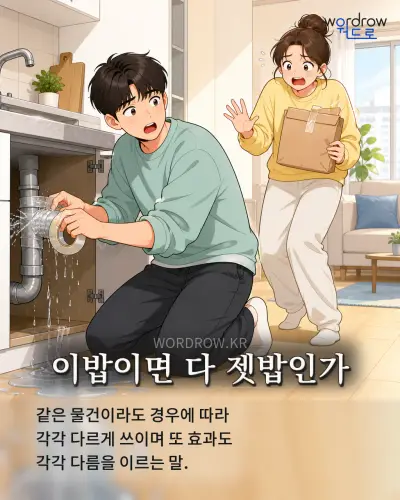 한국어 속담 “이밥이면 다 젯밥인가” 1컷 일러스트