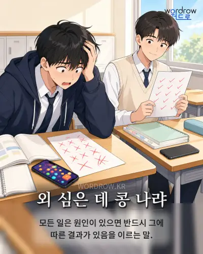 한국어 속담 “외 심은 데 콩 나랴” 1컷 일러스트
