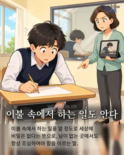 한국어 속담 “이불 속에서 하는 일도 안다” 1컷 일러스트