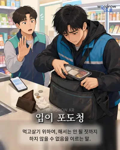 한국어 속담 “입이 포도청” 1컷 일러스트