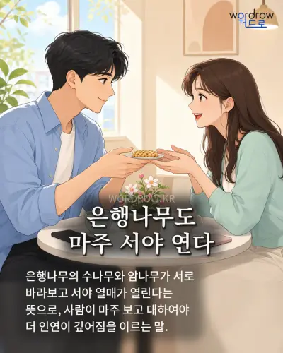 한국어 속담 “은행나무도 마주 서야 연다” 1컷 일러스트