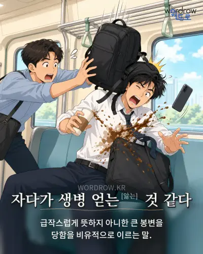 한국어 속담 “자다가 생병 얻는[앓는] 것 같다” 1컷 일러스트