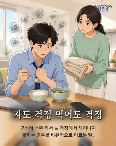 한국어 속담 “자도 걱정 먹어도 걱정” 1컷 일러스트