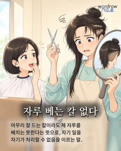 한국어 속담 “자루 베는 칼 없다” 1컷 일러스트