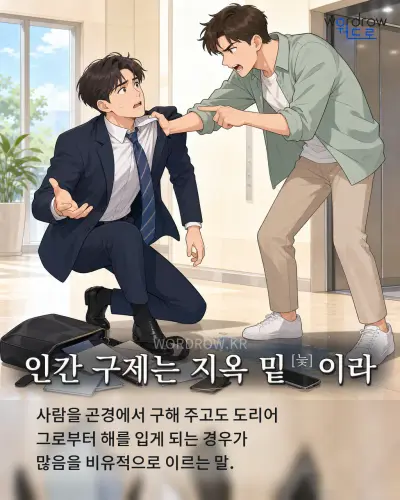 한국어 속담 “인간 구제는 지옥 밑[늧]이라” 1컷 일러스트
