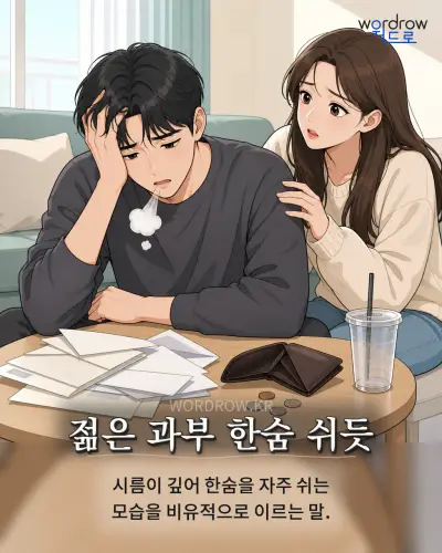 한국어 속담 “젊은 과부 한숨 쉬듯” 1컷 일러스트