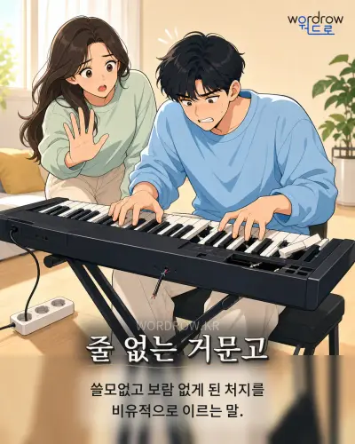 한국어 속담 “줄 없는 거문고” 1컷 일러스트