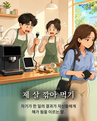한국어 속담 “제 살 깎아 먹기” 1컷 일러스트