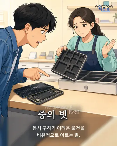 한국어 속담 “중의 빗[망건]” 1컷 일러스트