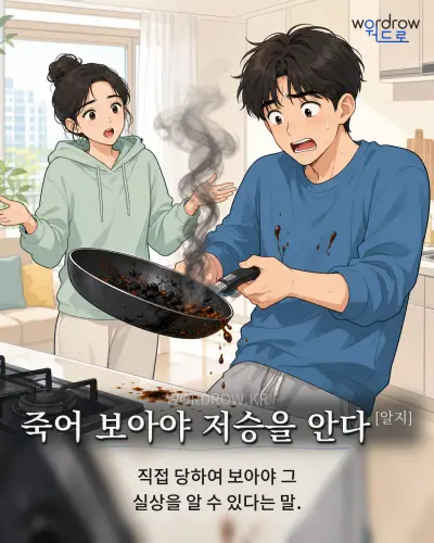 한국어 속담 “죽어 보아야 저승을 안다[알지]” 1컷 일러스트