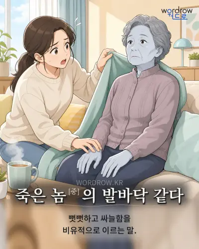 한국어 속담 “죽은 놈의 발바닥 같다” 1컷 일러스트