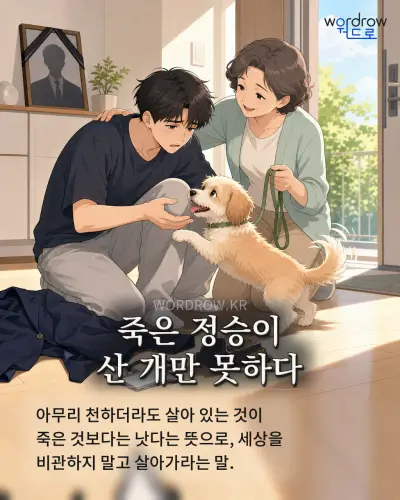 한국어 속담 “죽은 정승이 산 개만 못하다” 1컷 일러스트