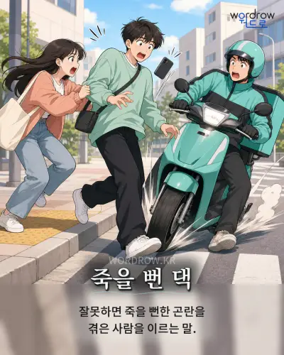한국어 속담 “죽을 뻔 댁” 1컷 일러스트
