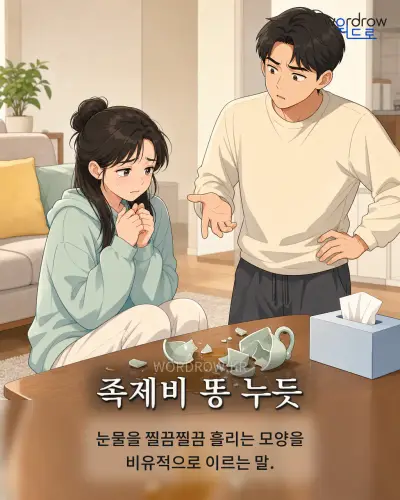 한국어 속담 “족제비 똥 누듯” 1컷 일러스트