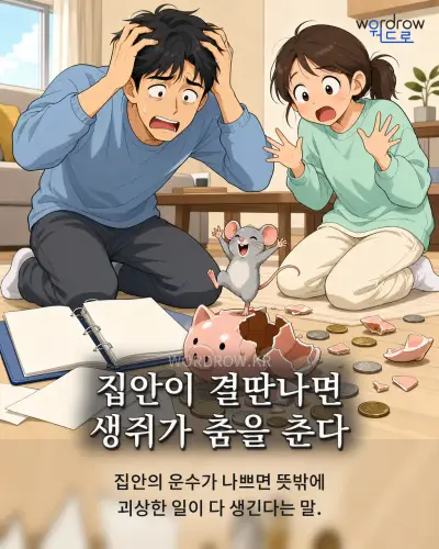 한국어 속담 “집안이 결딴나면 생쥐가 춤을 춘다” 1컷 일러스트
