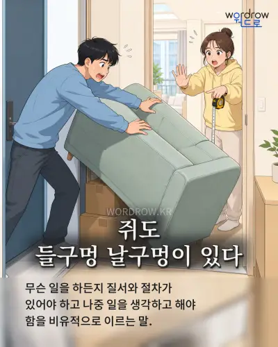 한국어 속담 “쥐도 들구멍 날구멍이 있다” 1컷 일러스트