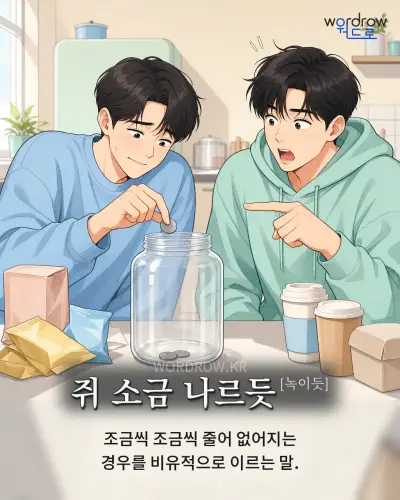 한국어 속담 “쥐 소금 나르듯[녹이듯]” 1컷 일러스트