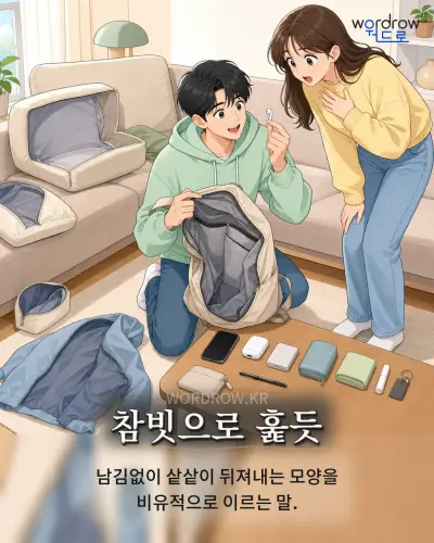 한국어 속담 “참빗으로 훑듯” 1컷 일러스트