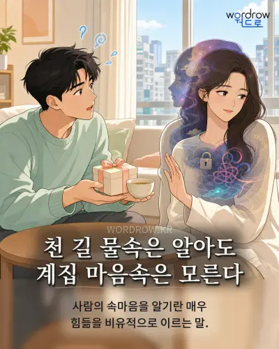 한국어 속담 “천 길 물속은 알아도 계집 마음속은 모른다” 1컷 일러스트