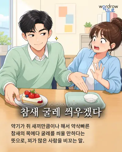 한국어 속담 “참새 굴레 씌우겠다” 1컷 일러스트